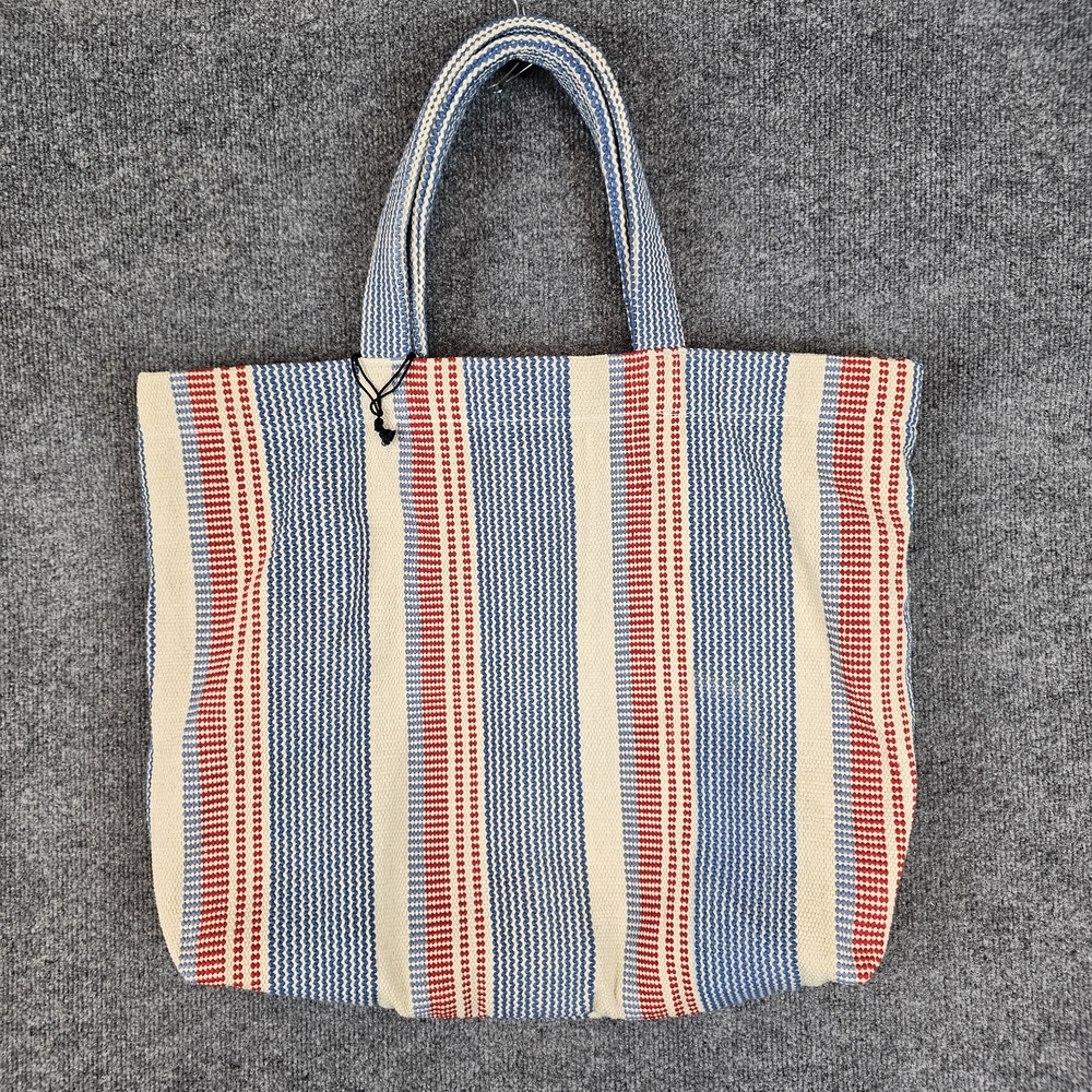 J. Jill Large Nautical Multi-Stripe Woven Cotton Beach Bag